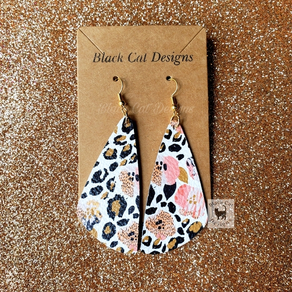 Black Cat Designs LLC Jewelry - Leapord poppy leather earrings